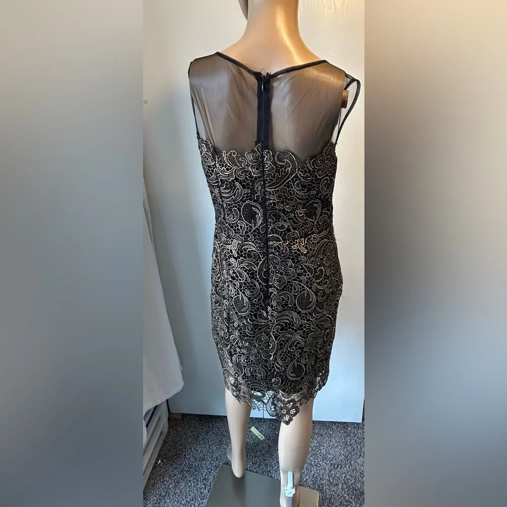 Black with gold lace formal dress. Prom homecoming party wedding elegant dress - Picture 7 of 9